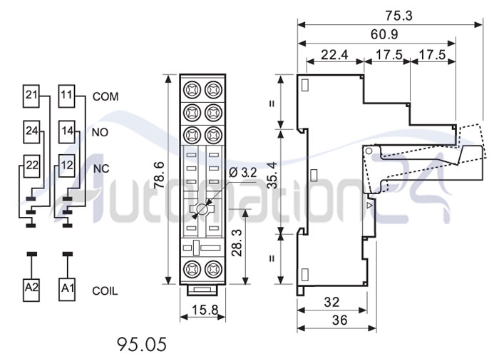 ابعاد سوکت 9505 ابعاد سوکت 9505 - فروشگاه اتوماسیون 24